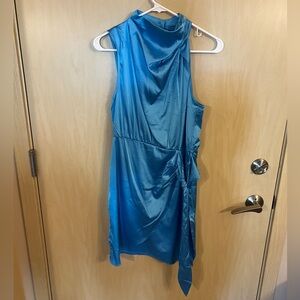 ZESICA Satin Sleeveless Halter Neck Tie Waist Wrap Bodycon Cocktail Party Dress